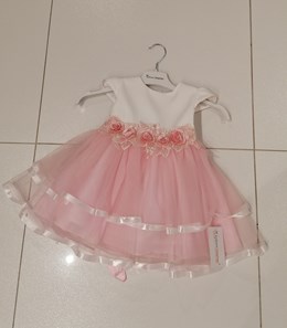 Sukienka dziecięca falbana kokarda tył biel/róż