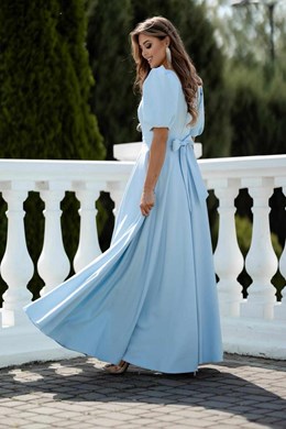 Sukienka długa 3/4 rękawek wiązanie plecy j.błękit