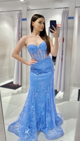 Sukienka długa rybka gorset koronka jeans