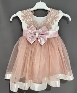 Sukienka dziecięca koronka kokarda tył wrzos/biel