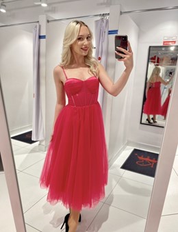 Sukienka midi gorset tiul wiązanie magenta