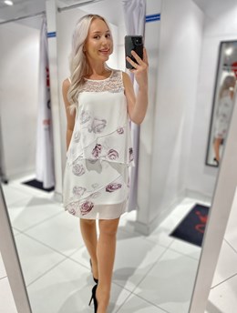 Sukienka krótka falbanki koronka góra biały