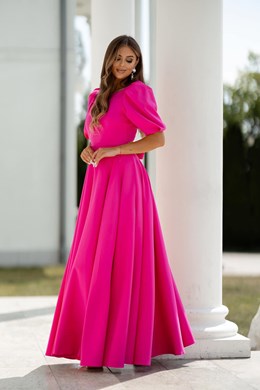 Sukienka długa 3/4 rękawek wiązanie plecy magenta