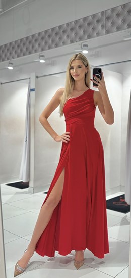 Sukienka długa asymetria wiązanie plecy czerwień