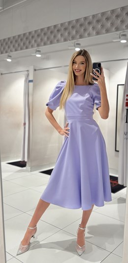 Sukienka midi 3/4 rękawek wiązanie plecy fiolet