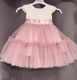 Sukienka dziecięca ozdobny paseczek biel/róż