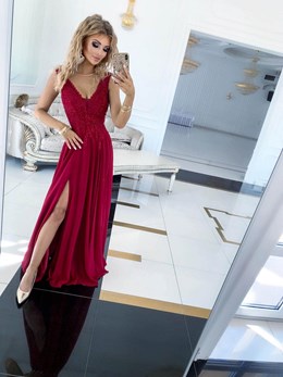 Sukienka długa zdobiona góra bordo