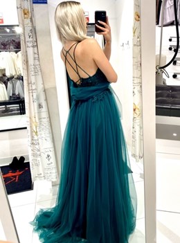 Sukienka długa tiul koronka wiązanie zieleń