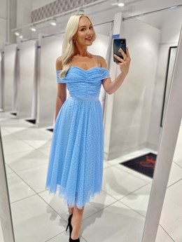 Sukienka midi tiulowa groszki błękit