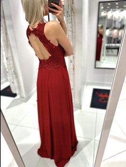 Sukienka długa odkryte plecy koronka góra bordo