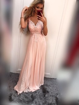 Sukienka długa na ramiączkach łabędź róż