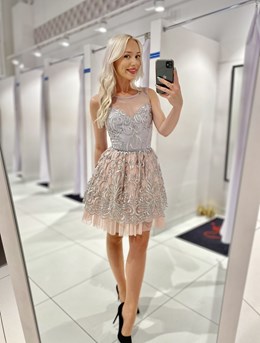 Sukienka krótka tiul wzory szary