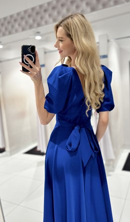 Sukienka długa 3/4 rękawek wiązanie plecy chaber