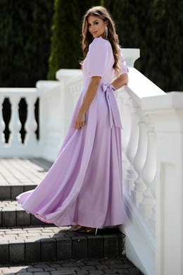 Sukienka długa 3/4 rękawek wiązanie plecy lila