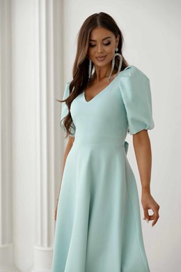 Sukienka midi rękawek dekolt V wiązanie mięta