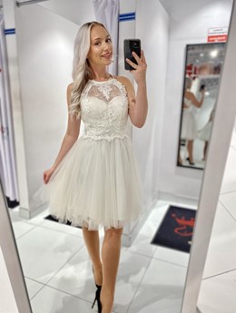 Sukienka krótka tiul zabudowany dekolt biały