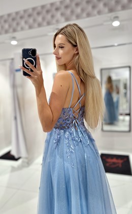 Sukienka długa gorset zdobienie tiul jeans