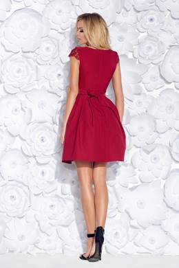 Sukienka krótka krótki rękawek dekolt bordo