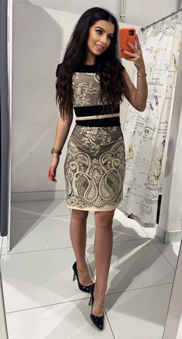 Sukienka krótka pas wzór brokat czarny/złoto